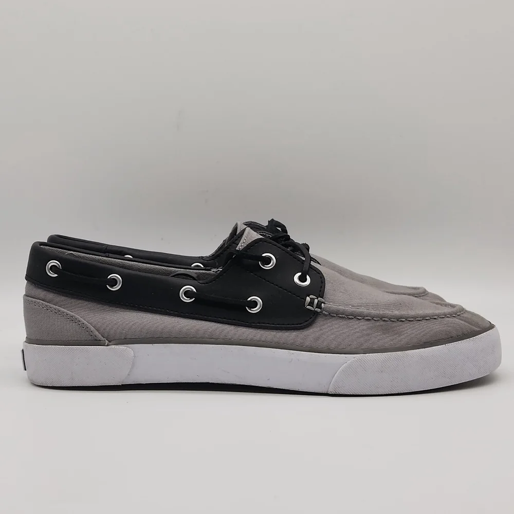 Polo Ralph Lauren Rylander Preppy Size 10.5 Boat Shoe Canvas Leather Grey Black